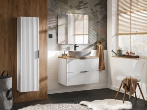 Set mobilier 80cm cu blat, lavoar Anna, dulap inalt si oglinda - Img 1