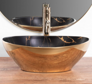 Lavoar pe blat Rea Sofia in marble mat Black Gold - Img 4
