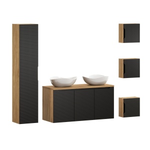 Set de mobilier 120 cm cu blat, 2 lavoare de blat Cloud și un dulap înalt - Img 1