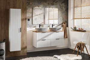 Set de mobilier 120 cm cu blat, 2 lavoare Anna pe blat, un dulap înalt și o oglindă - Img 1