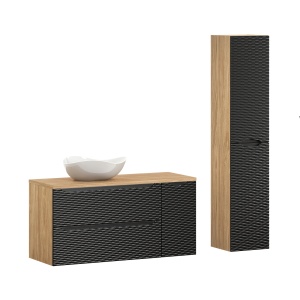 Set mobilier 120cm cu blat, lavoar pe blat Cloud si dulap inalt - Img 1