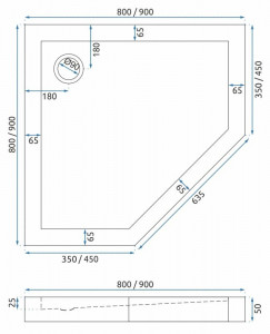 Cadita de dus Diamond 80x80 Alb - Img 5
