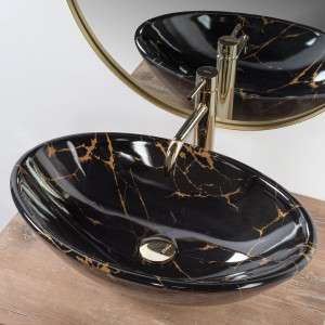 Lavoar pentru blat REA Pamela Black Marble Shiny - Img 4