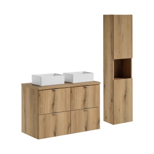 Set de mobilier 100 cm cu blat, 2 lavoare Gaja pe blat și un dulap înalt - Img 1