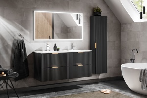 Set de mobilier 120cm cu chiuveta de mobila, dulap inalt si oglinda - Img 1
