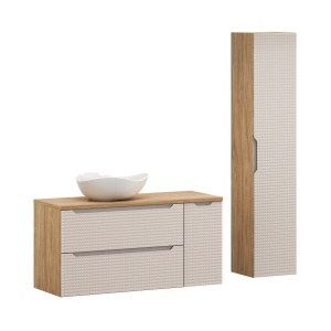 Set mobilier 120cm cu blat, lavoar pe blat Cloud si dulap inalt - Img 1