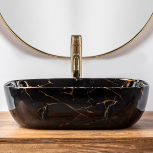 Lavoar pe blat Rea Belinda Black Marble shiny - Img 5