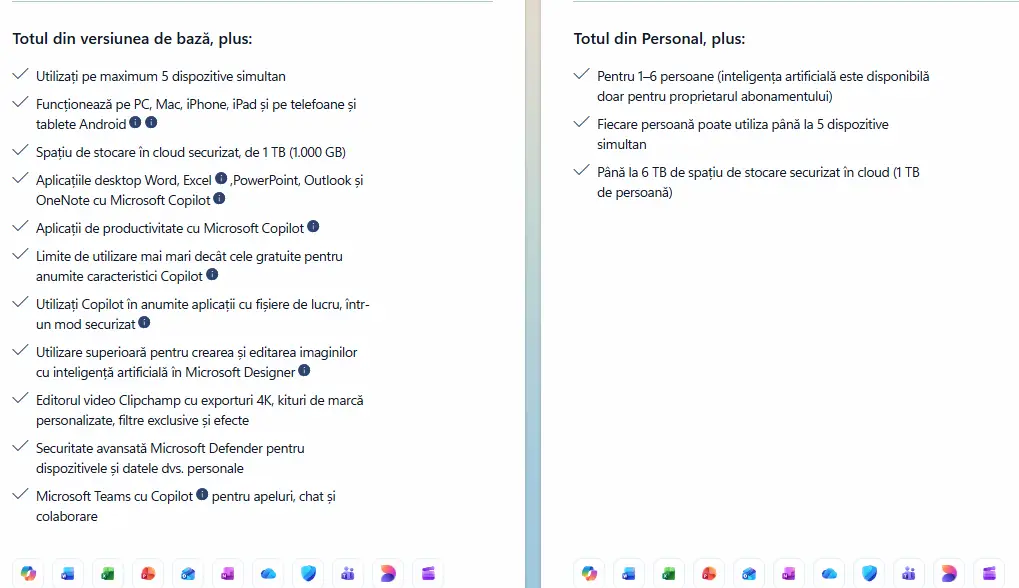 Comparație site Microsoft Romania