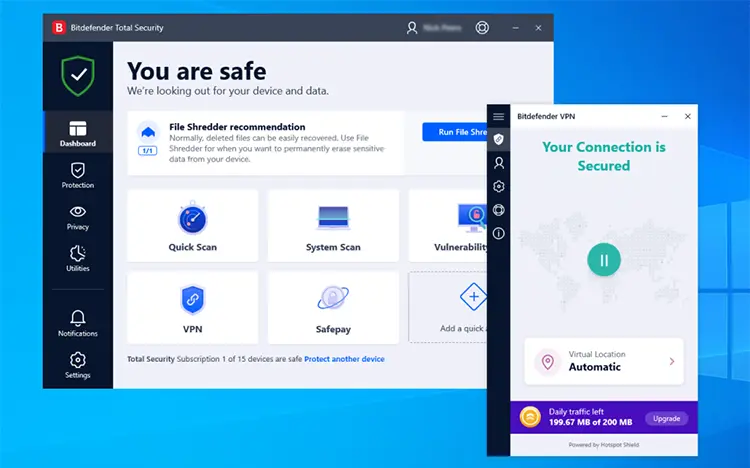 Bitdefender Total Security 10 dispozitive 2 ani — reseller autorizat Bitdefender România LicentePC.ro Licență Bitdefender Total Security 10 dispozitive 2 ani originală — Windows Mac Android iOS multiplatformă