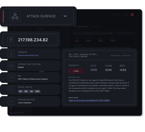 Attack surface management dashboard in the platform