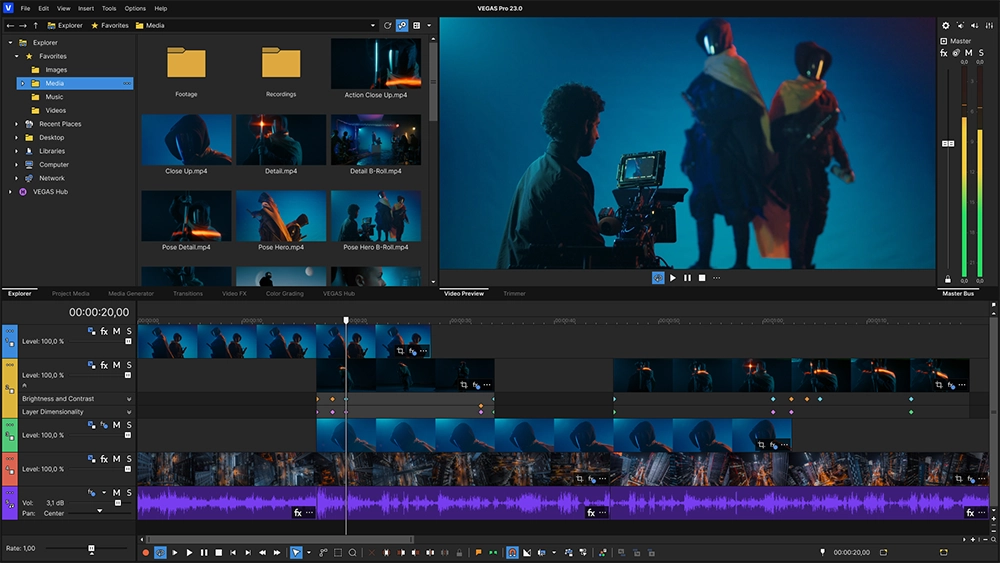 VEGAS Pro Plus 2026 Boris FX — licență permanentă editare video și VFX VEGAS Pro Plus 2026 — editor video cu Mocha Vegas, Particle Illusion și Sound Forge incluse