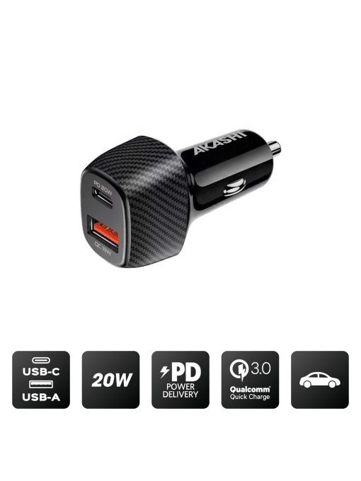 AK™ KEKU Încărcător auto turbo 20W USB-C + USB-A QC3.0