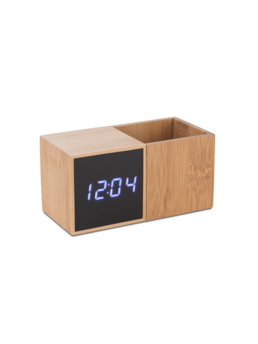 BLUE C™ Desk clock with organizer BAMBOO