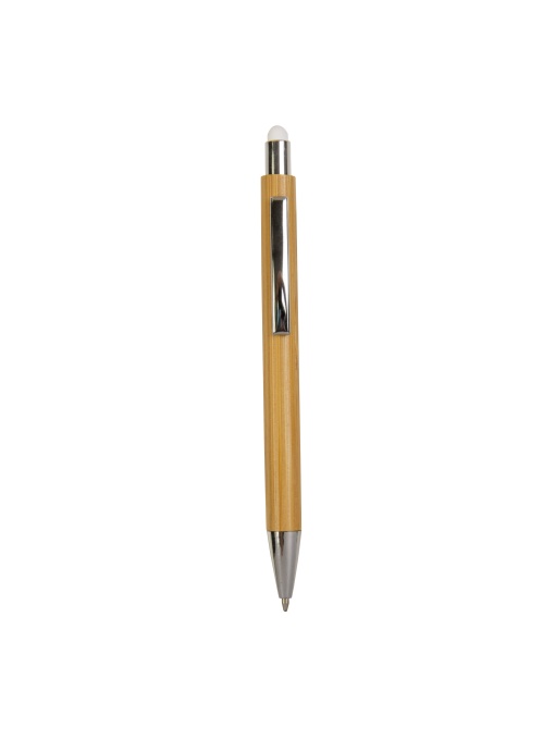 ON™ Bamboo barrel push ball pen with colored touch point and chrome tip