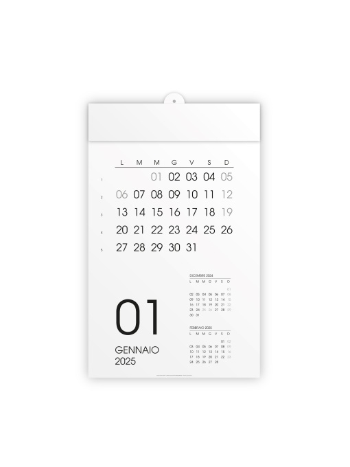 ON™ Calendar de perete lunar 2025, 12 luni, pe carton alb, termosigilat