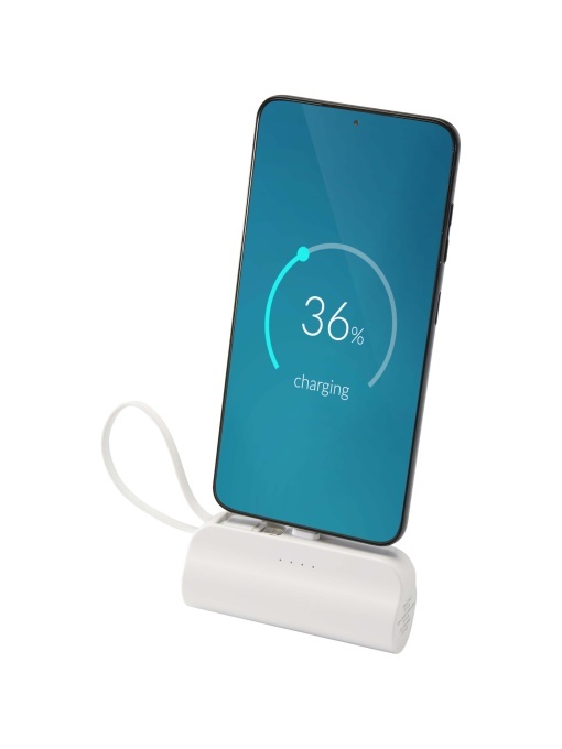 PF™ Alnair baterie externă 5000 mAh 10W din plastic reciclat cu stand flip și cablu 2-în-1 încorporat