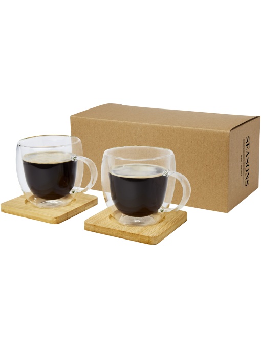 PF™ Manti 2-piece 250 ml double-wall glass cup with bamboo coaster