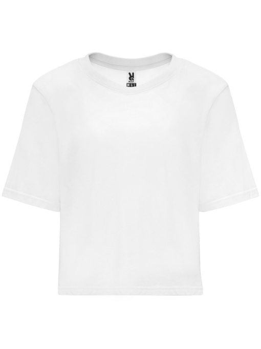RO™ DOMINICA | Tricou damă crop, lejer mânecă scurtă | 100 % bumbac, single jersey | 170 gsm (Fluor pink lady 125: 65 % poliester / 35 % bumbac)