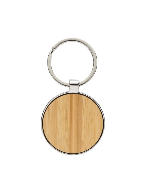 XD™ RCS recycled zinc alloy round keychain with bamboo