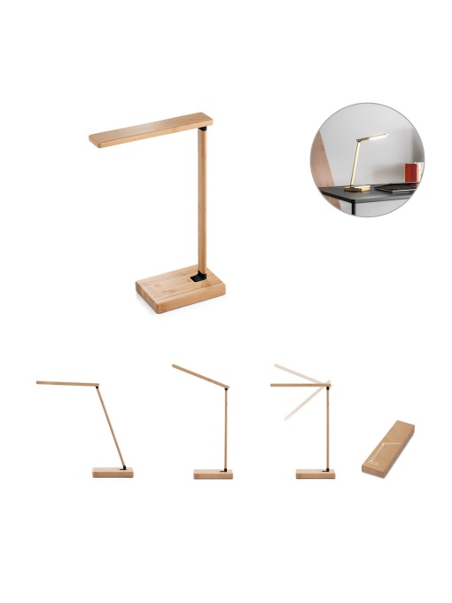 hi!™ MOREY Foldable desk lamp with ultra-fast 15W wireless charger made of bamboo - Img 1