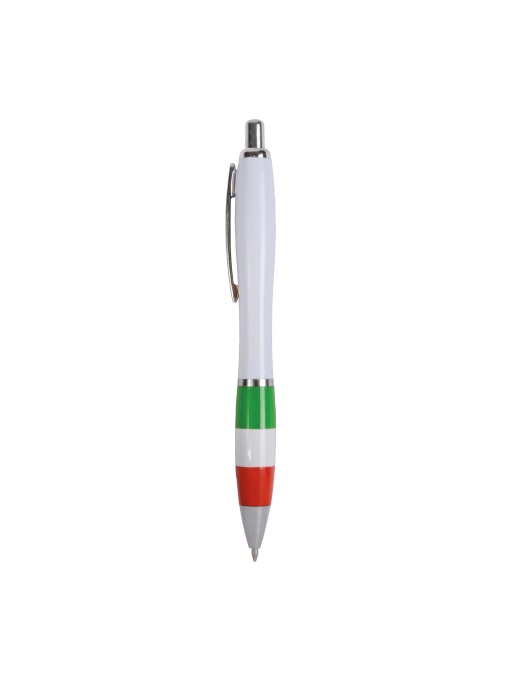 ON™ ABS plastic snap pen with white barrel, Italian flag-coloured grip and metal clip