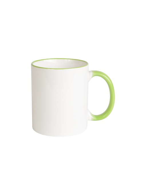 ON™ Cană ceramică albă, clasa A, cu mâner și margine colorată. Rezistentă la mașina de spălat vase
