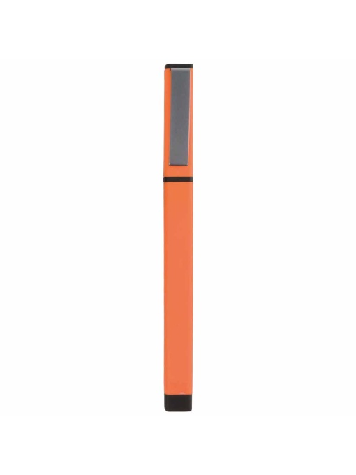 ON™ Flat, plastic rubberised pen with flat metal clip and lid