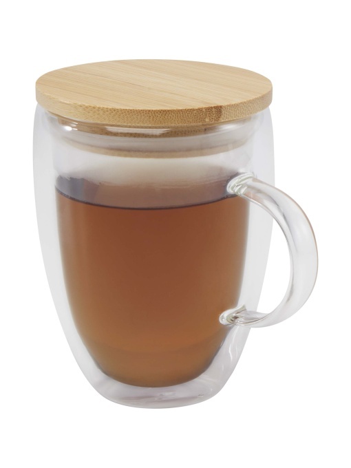 PF™ Leona cană din sticlă 350 ml cu capac din bambus