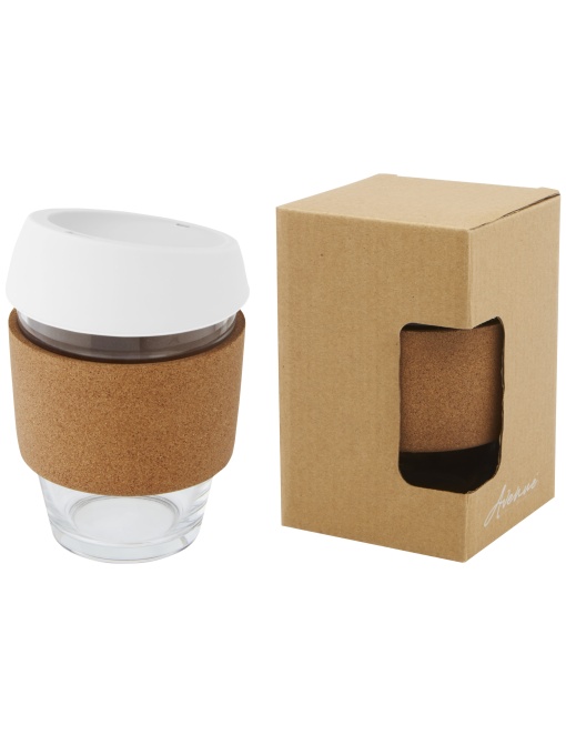 PF™ Lidan pahar din sticlă borosilicată 360 ml cu grip din plută și capac din silicon