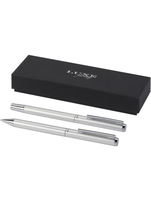 PF™ Lucetto set cadou pix și roller din aluminiu reciclat (cerneală neagră)