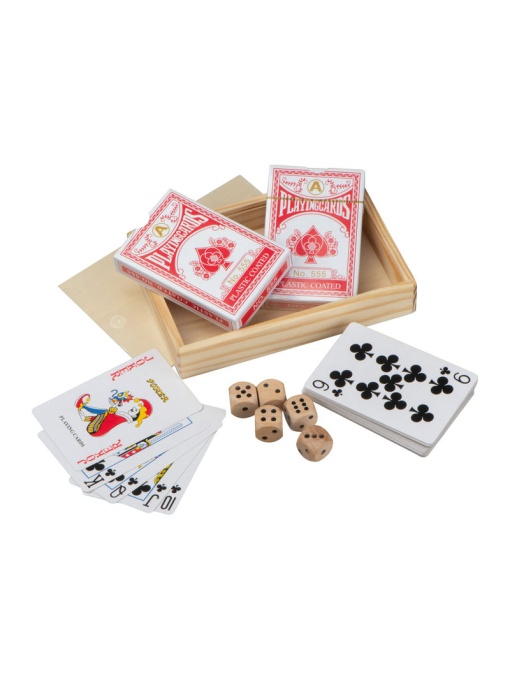 CM™ Set de cărți de joc în cutie de lemn cu zaruri