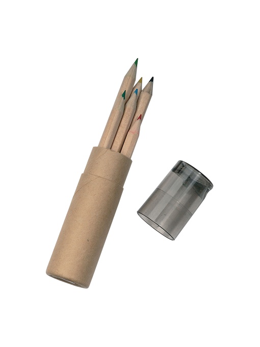 ON™ 6 wooden colouring pencils with hexagonal cross-sections in a cylindrical cardboard tube