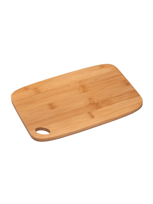 ON™ Bamboo kitchen cutting board with rounded corners and hanging hole.
