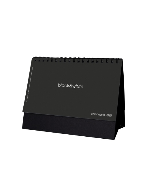 ON™ Monthly desk calendar 2025, 13 sheets on black cardboard, spiral-bound