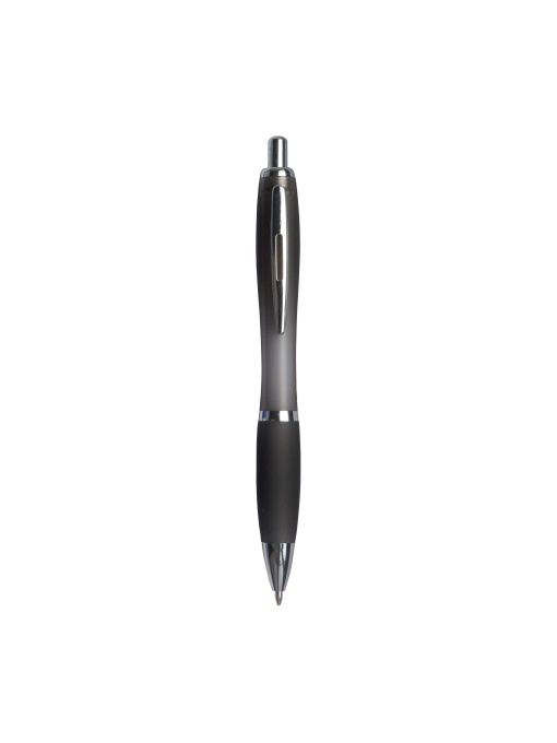 ON™ Plastic snap pen with coloured barrel, matching rubberised grip and metal clip