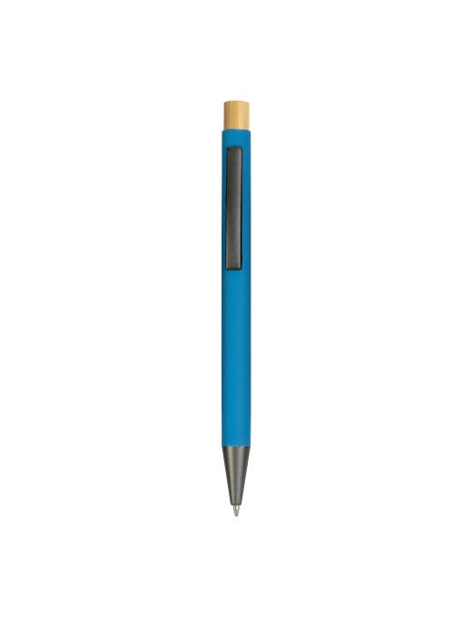 ON™ Rubberized metal snap pen with burnished details and bamboo button