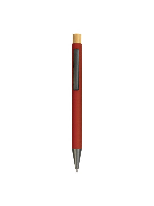 ON™ Rubberized metal snap pen with burnished details and bamboo button