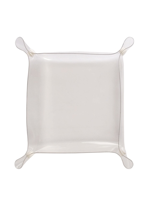ON™ Tavă din PVC transparent pentru obiecte mici, cu capse albe din plastic (23 x 23 cm)