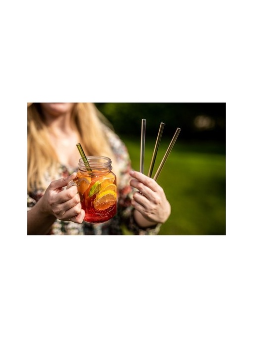 AX™ Set de paiuri reutilizabile din sticlă B'RIGHT, 4 bucăți, perie de curățare cu platou pentru personalizare inclus | Lea