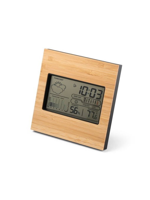 hi!™ BROMLEY Stație meteo de birou cu ecran LCD din ABS și bambus