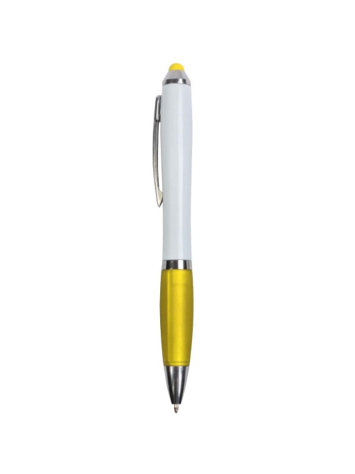 ON™ Plastic twist pen with white barrel, rubberised coloured grip