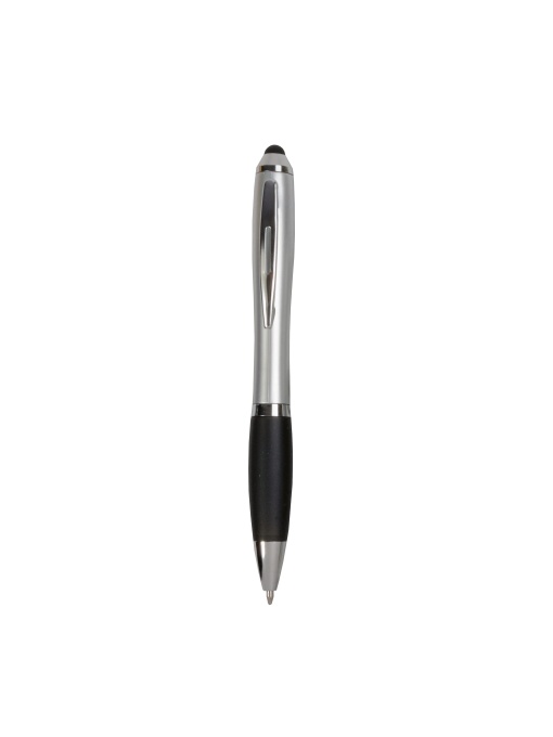 ON™ Plastic twist pen with silver barrel, rubberised coloured grip