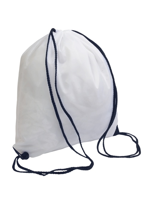 ON™ White 210T polyester backpack with drawstring closure, reinforced corners