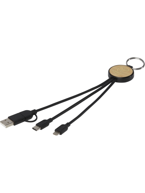 PF™ Tecta cablu 6-în-1 din plastic reciclat/bambus cu breloc - Img 1