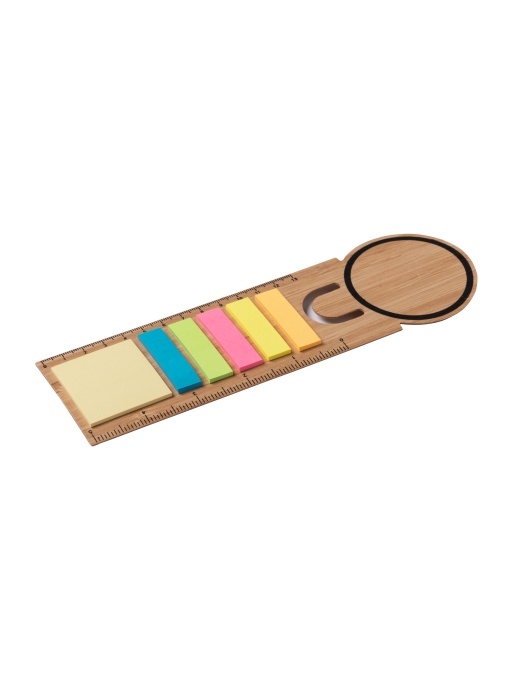 ON™ Bamboo bookmark ruler. Includes 25 medium post-it notes and 125 mini post-it notes