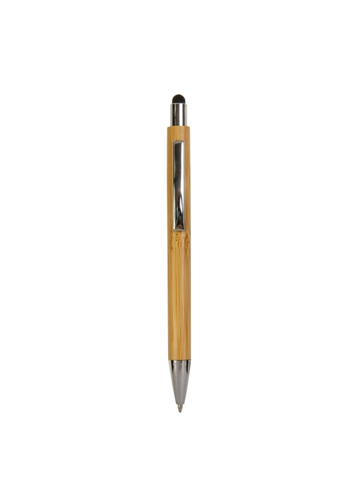 ON™ Bamboo barrel push ball pen with colored touch point and chrome tip