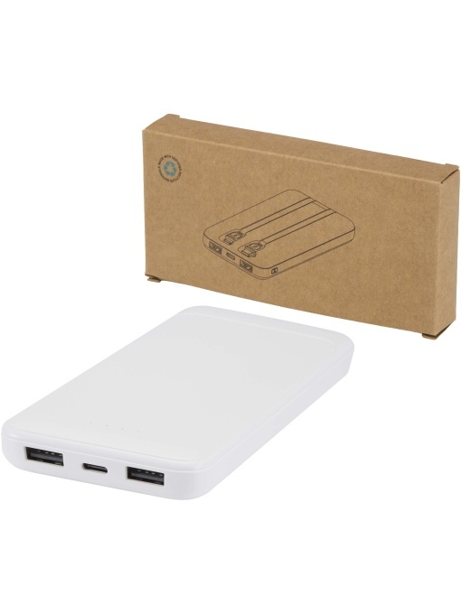 PF™ Adhil baterie externă 10.000 mAh 10W din plastic reciclat cu 2 cabluri încorporate