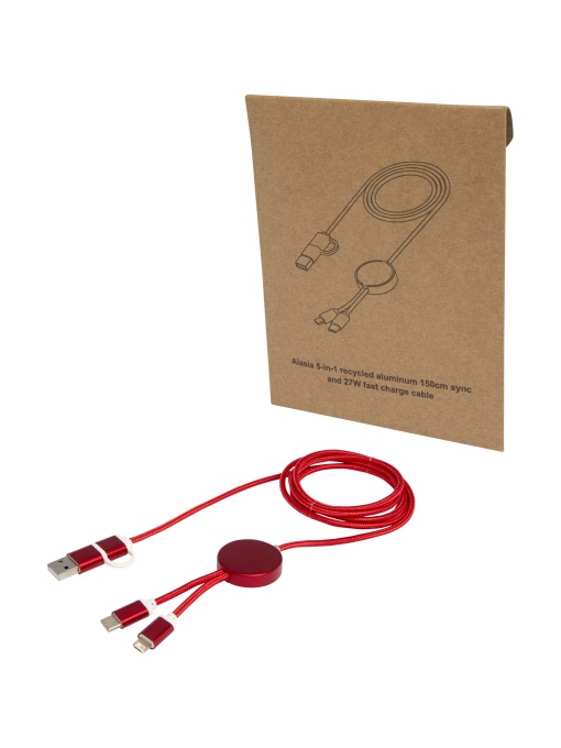 PF™ Alasia 5-in-1 recycled aluminium and plastic 150 cm data sync and 27W fast charge cable