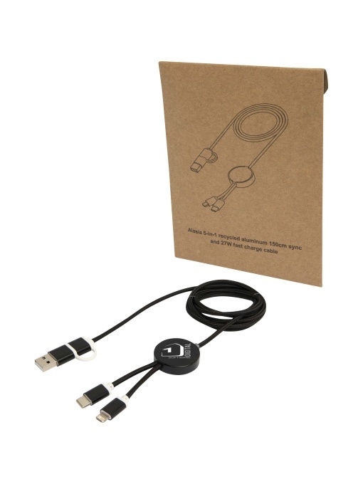 PF™ Alasia 5-in-1 recycled aluminium and plastic 150 cm data sync and 27W fast charge cable - Img 1