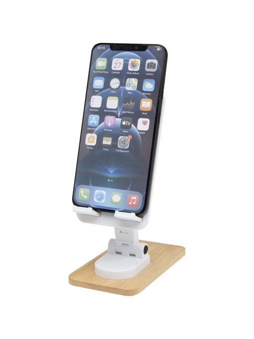 PF™ Alfirk recycled plastic foldeable desk phone stand with bamboo details